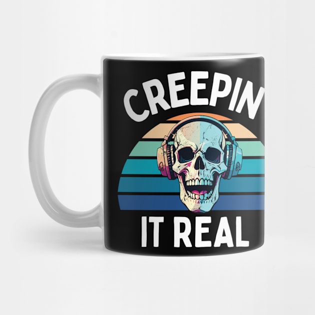 Creepin' it real retro halloween style -cool retro skull design for halloween by Motivated Winning Mindset